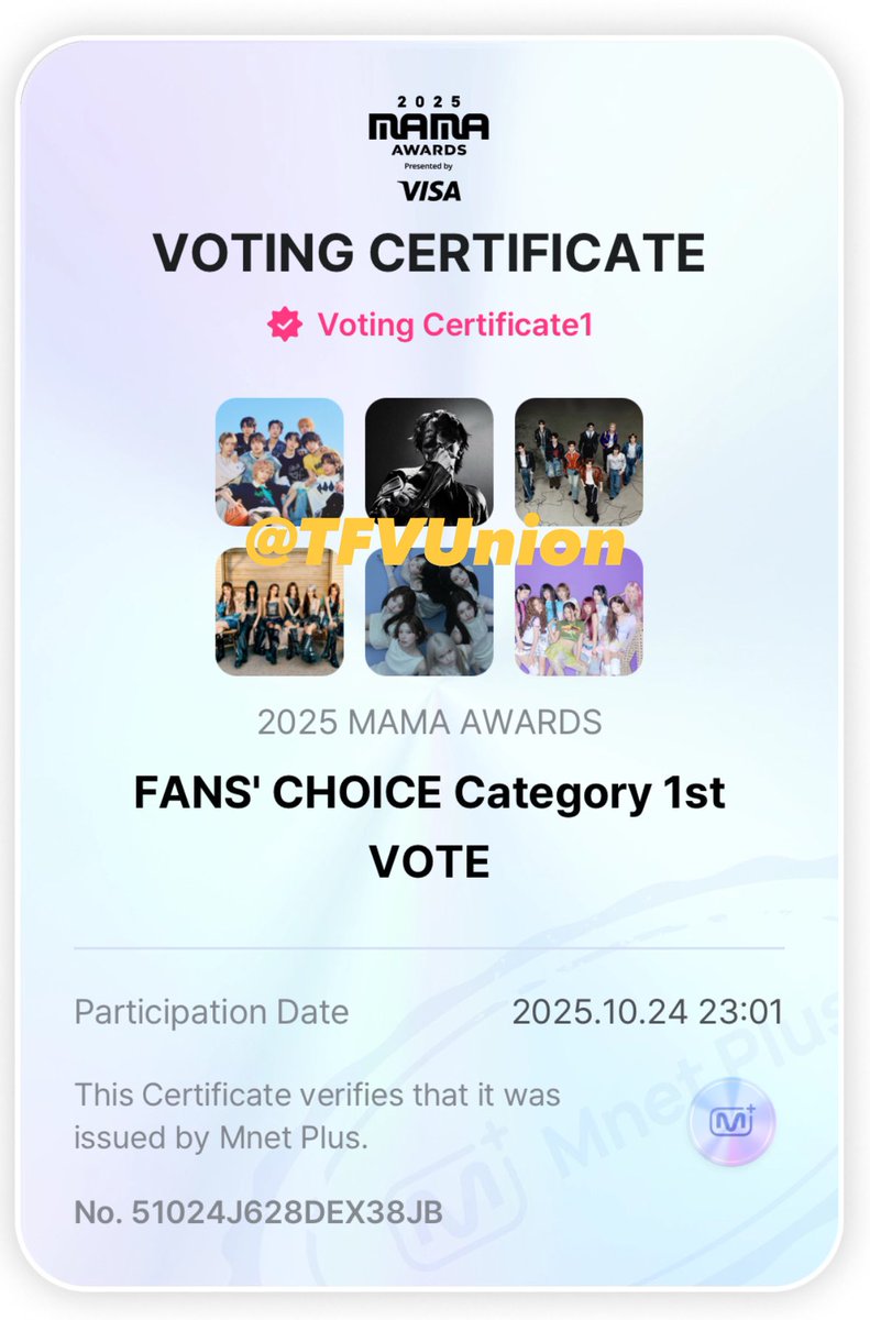 MAMA AWARDS 2025 🏆
1st Round Voting | DAY 10

-VOTE RESET-

FANS’ CHOICE
✅ Female: TWICE, IZNA, NMIXX
✅ Male: JHOPE, AHOF, ZEROBASEONE

🎯 1000 PROOFS ‼️

ONCEs, please share your voting proofs with watermark &amp; tags! Please check the artists you are voting for! 🙏

1 TWEET/RT