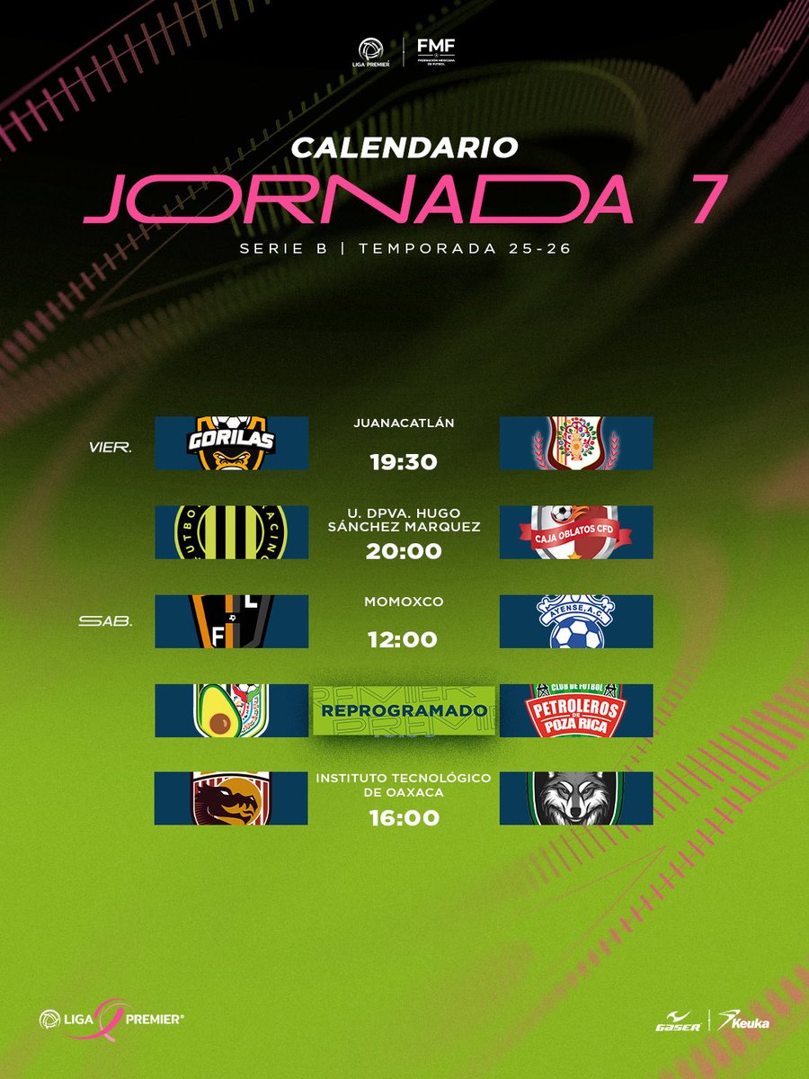 📅 ¡Se viene otra gran jornada en la LIGA PREMIER! 🔥⚽

La Serie A entra en su Jornada 10 con partidos que prometen emociones al límite, mientras que en la Serie B la Jornada 7 llega con grandes duelos 💥

¿Estás listo para un fin de semana lleno de buen fútbol? 🙌👀