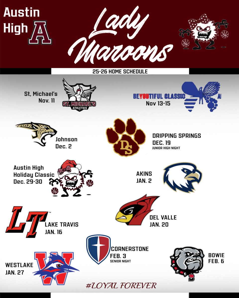 Come out to Austin high and check us out this year.   We will be on the court very soon!!  #LoyalForever <a href="/LoyalForeverAHS/">Austin High School</a> <a href="/ACH_GBB/">Alamo City Hoops GBB</a> <a href="/AISDAthletics/">Austin ISD Athletics</a> <a href="/MaroonsClub/">Austin Maroons Athletics</a>