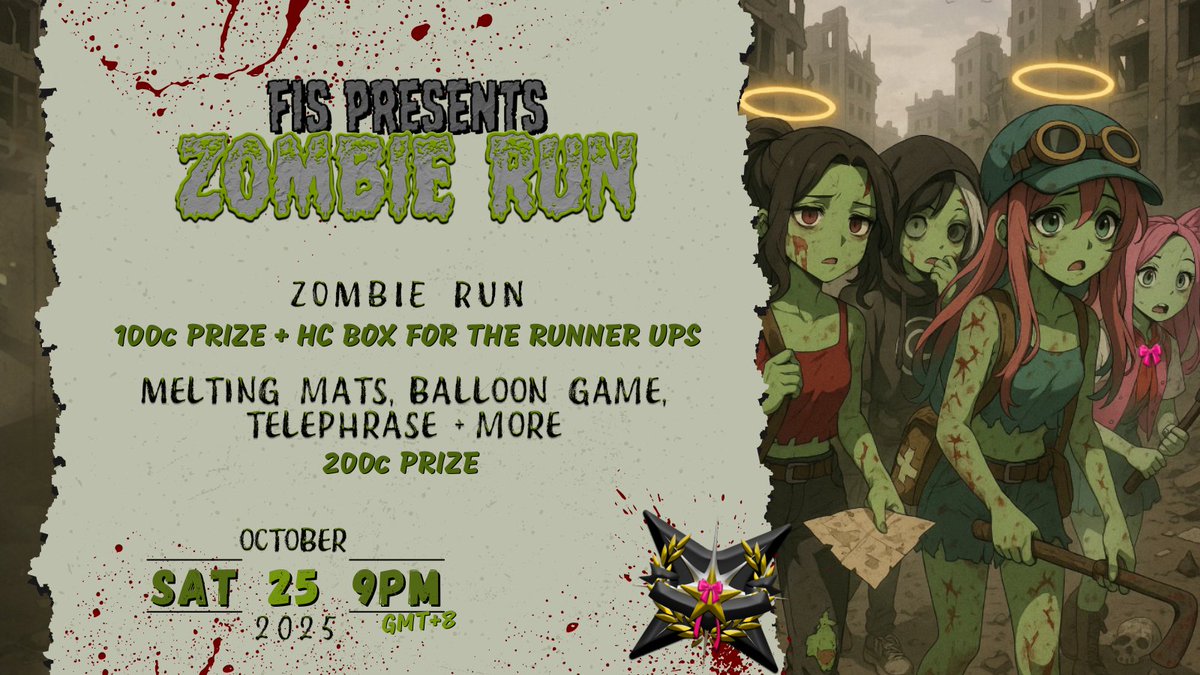 HabboFiS's tweet photo. 𝓅𝓇𝑒𝓅𝒶𝓇𝑒 𝒻𝑜𝓇.. ℤ𝕠𝕞𝕓𝕚𝕖ℝ𝕌ℕ   

THEY GOT SOME OF US! Load those weapons and start running!! 🏃‍♀️💨   

Join us on the 25th of October - 9pm GMT+8.  
Stay alive, we need your help getting these Zombies tomorrow!  

📸: PizzaPuz

#HabboFIS #HabboEvent https://t.co/nH5ieZ7MZ4