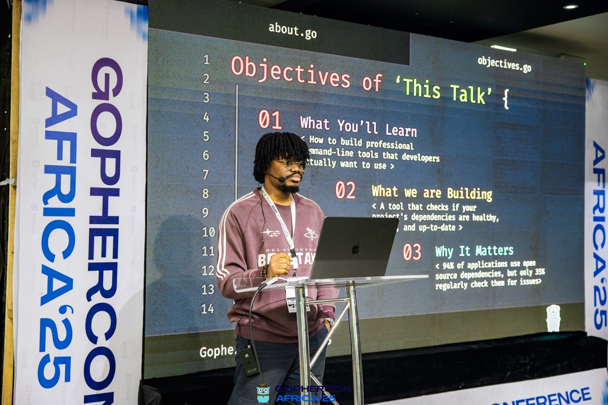 gophers_africa's tweet image. Time to build MORE! 💻
Desmond Obisi takes the stage at #GopherConAfrica with “Build Your First Developer Tool with Go: From Idea to CLI in 30 Minutes.”
Practical, fast-paced, and pure Go magic! 🐹⚡️
#GoLang #DevTools #CLI #GopherConAfrica2025