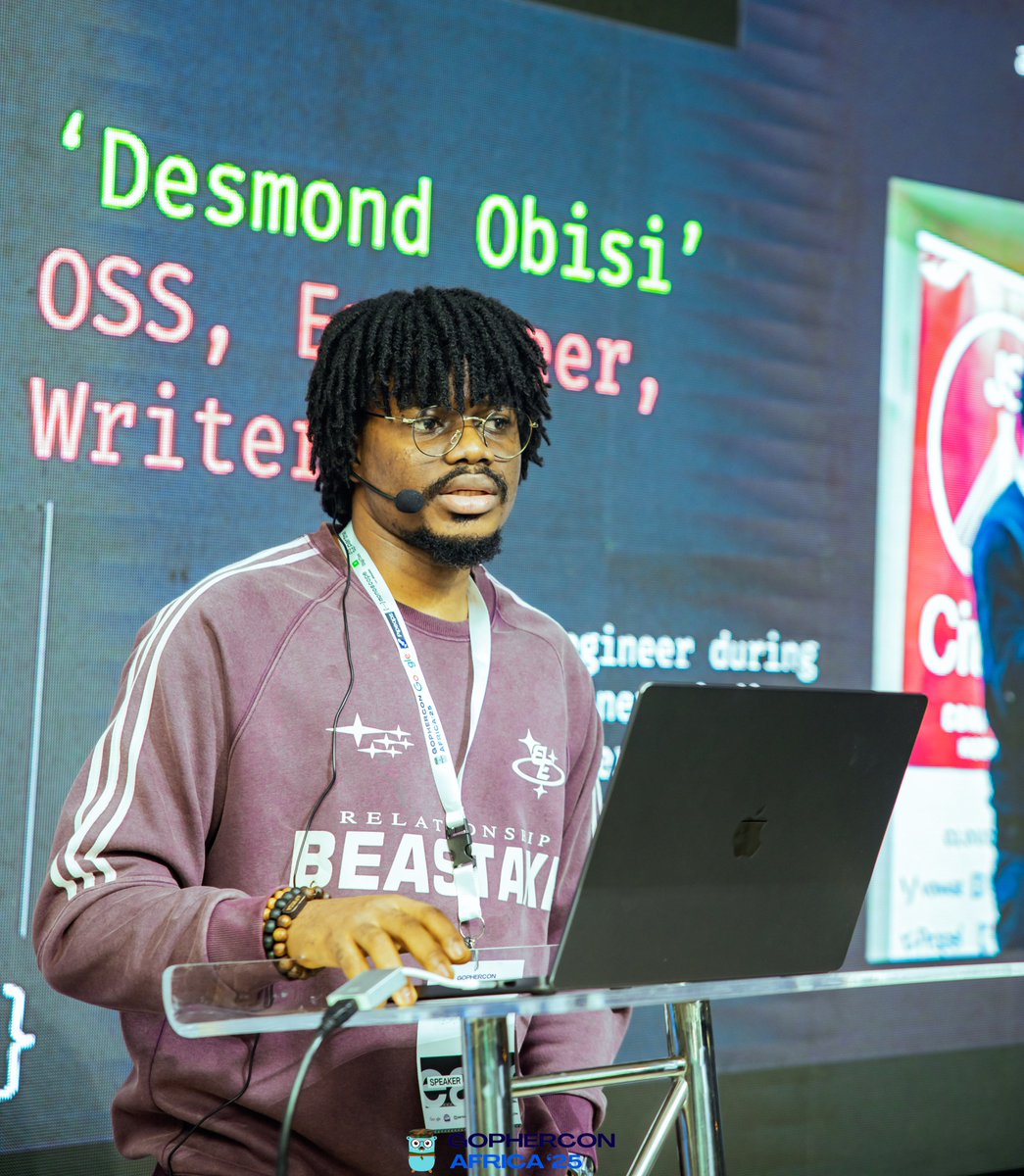 gophers_africa's tweet image. Time to build MORE! 💻
Desmond Obisi takes the stage at #GopherConAfrica with “Build Your First Developer Tool with Go: From Idea to CLI in 30 Minutes.”
Practical, fast-paced, and pure Go magic! 🐹⚡️
#GoLang #DevTools #CLI #GopherConAfrica2025