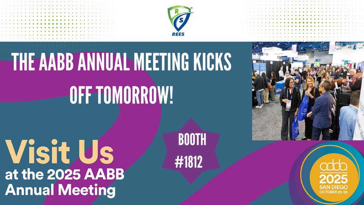 ReesScientific's tweet image. The AABB Annual Meeting kicks off tomorrow! 
Come visit us at Booth #1812 to learn how Rees Scientific supports blood centers &amp;amp; biotherapy organizations with reliable environmental monitoring.
#AABB2025 #rees #environmentalmonitoring