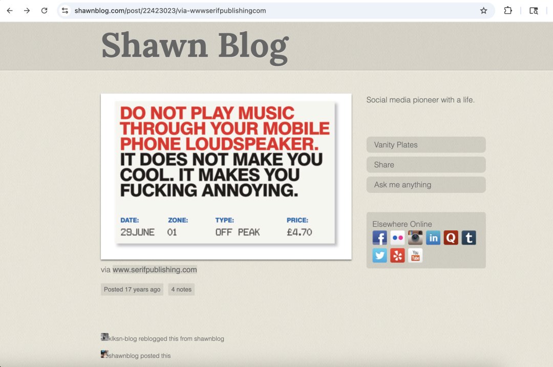 shawnblog's tweet image. Shawn Blog Archive: Uber Etiquette

It&apos;s 2025 and I’m trapped in a concert I didn’t buy tickets for.

If you think your playlist sounds great through your phone speaker, congratulations — you’ve invented public noise pollution.

🎧 Headphones. Get some.

shawnblog.com/post/22423023/…