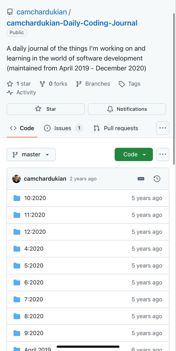 camchardukian's tweet image. I used to keep a daily coding journal during my early days of learning to code.

It helped keep me accountable and was a great way to reflect on what I was learning each day.

It also showed recruiters and hiring managers how dedicated I was.

Highly recommended.