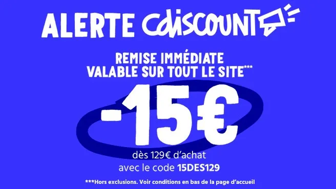 le_crocodeal's tweet image. Nouveau #CodePromo : profitez de 15€ de remise immédiate dès 129€ d'achat sur TOUT le site Cdiscount (sauf exclusions) en entrant le code promo 15DES129 au paiement !
➡️ En profiter : tidd.ly/3Q5avC1