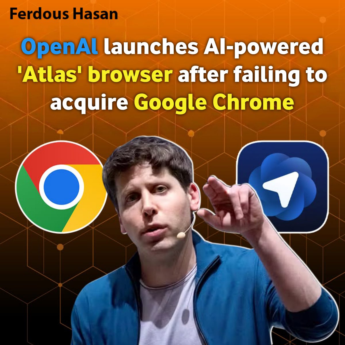 Ferdous__Hasan's tweet photo. 🚀 OpenAI’s New Surprise!
After failing to acquire Google Chrome, OpenAI has now entered the market with a direct competitor — the ChatGPT-powered Atlas Browser! 🔥

OpenAI has launched its own AI-powered browser, Atlas, with the goal of:
✅ Redefining what a browser can be
✅ Challenging Google Chrome’s long-standing dominance

Sam Altman has clearly stated:

> “Tabs were great, but there hasn’t been any major innovation in browsers since then. It’s time to rethink how we use the web.”

Atlas promises to revolutionize how users handle search, research, multitasking, and productivity — all powered by AI. ✨

But the big question remains:
👉 How reliable will an AI-driven browser actually be?

Do you think Atlas can break Chrome’s dominance? 🔥
Don’t forget to share your thoughts below ⬇️

#AtlasBrowser #OpenAI #ChatGPT #GoogleChrome