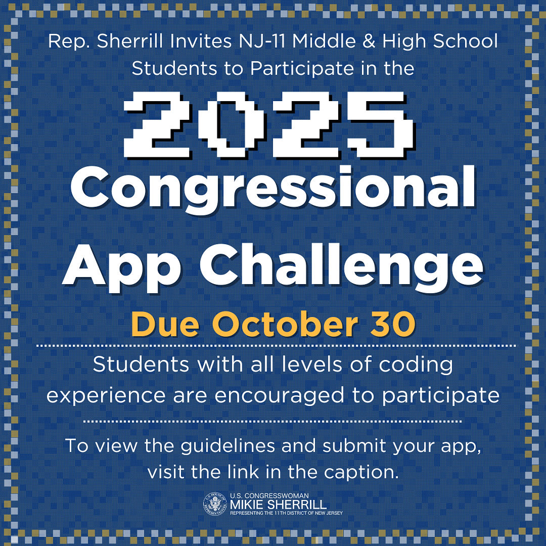 RepSherrill's tweet image. NJ-11 students, don&apos;t forget our 7th annual Congressional App Challenge submissions are due October 30th! Students all across the 11th District can exercise their creative skills and submit their computer programs or apps in any coding language.

The full set of eligibility rules…