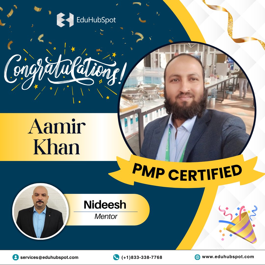 eduhubspot's tweet image. #SpotYourSuccess 🏆
Congratulations on achieving your PMP Certification, Aamir Khan PMP®! You have made us proud by achieving this certification. Wishing you more such milestones in the days to come!
 
Mentored by : Nideesh Balakrishnan

eduhubspot.com

#eduhubspot