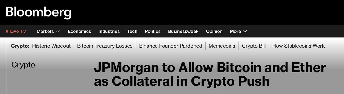 比特币即将挑战25万美元？摩根大通将允许比特币和以太币，作为加密货币抵押品。摩根大通计划在今年年底前、允许机构客户使用其持有的比特币和以太币，作为贷款抵押品，此举将显著深化华尔街的加密货币整合。总裁简报获悉，该计划在全球范围内推出，将依靠第三方托管机构来保障抵押代币的安全。此举是摩