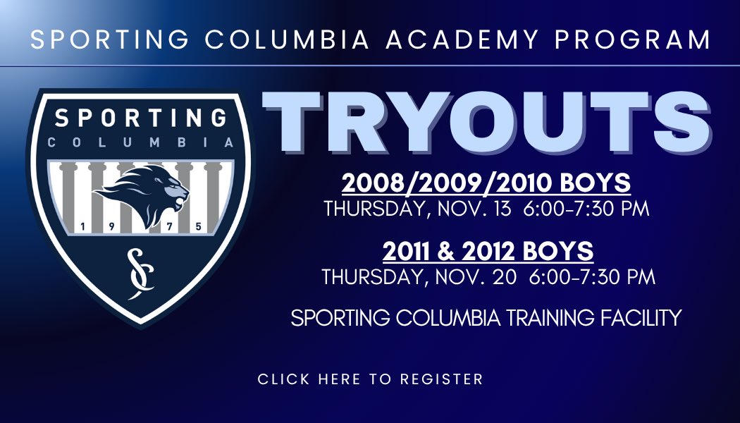 SportingCSC's tweet image. ⚽ Spring 2025 Tryouts are here! 💙
📅 2008–2010 Boys — Nov. 13 | 6–7:30 PM
📅 2011–2012 Boys — Nov. 20 | 6–7:30 PM
📍 Sporting Columbia Training Facility

Register 👉 sportingcolumbia.net
#SportingColumbia #Tryouts #YouthSoccer #ColumbiaMO