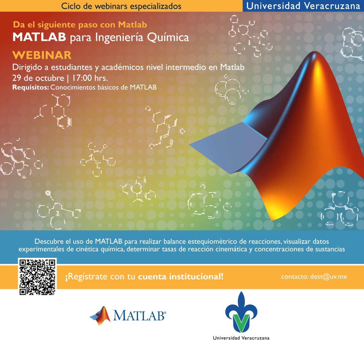 DGTIUV's tweet image. Aprende a usar MATLAB para:
• Balance estequiométrico
• Visualizar datos de cinética química
• Calcular tasas de reacción y concentraciones
🎓 Webinar gratuito → Regístrate aquí: ow.ly/2ZGU50X9kbU
🎉 +100 herramientas gratis para la #ComunidadUV: ow.ly/SGun50X9kbV