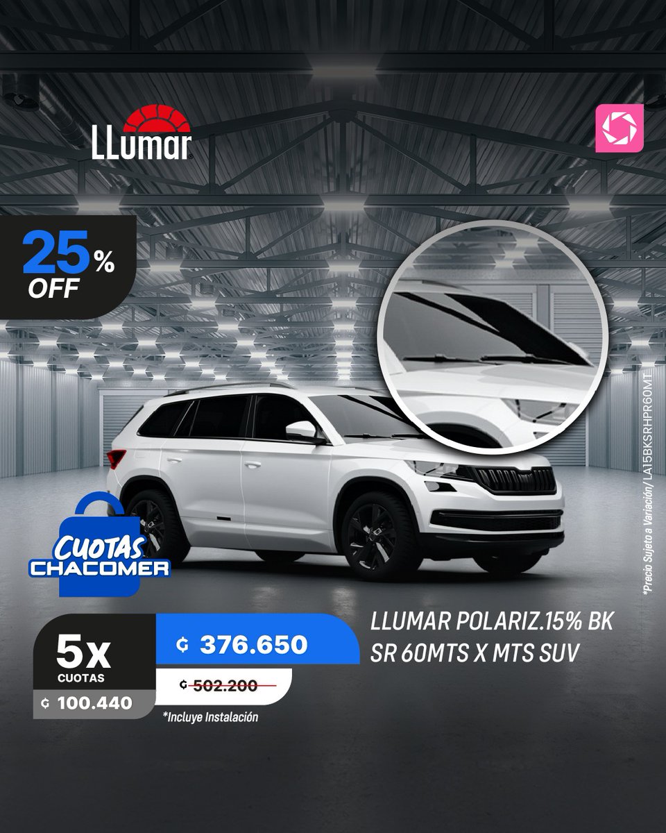 chacomer's tweet image. 🚙 Elegancia y protección para tu SUV con el Polarizado LLumar. Menos calor, más privacidad y estilo en cada viaje. 😎
#LLumar #SUVStyle #Chacomer #Ofertas