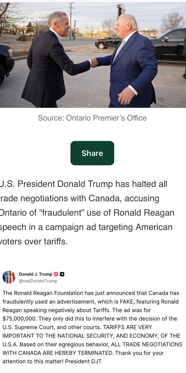 Kulbabs29's tweet photo. @MarkJCarney Time to focus on building a trade relationship with the USA rather than letting Ford blow it up. And while you’re at it, have a chat with your buddy, Ford, and tell him to go sit down as he causes more harm than good to our country and our economy. https://t.co/xFNGinMBUF