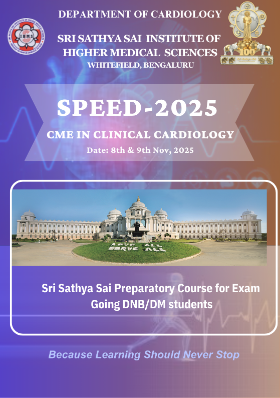 SSSIHMSWFD's tweet photo. Sairam
Calling DNB/DM Cardiology final year students. 
🚀 SPEED 2025 – Sri Sathya Sai Preparatory Course for Cardiology Exams!
📍 Whitefield, Bengaluru | Nov 8–9
Science • Prevention • Education • Empowerment • Digital Transformation
🔗 Register now: https://t.co/jTejihKtST https://t.co/IWh4zEEVb2