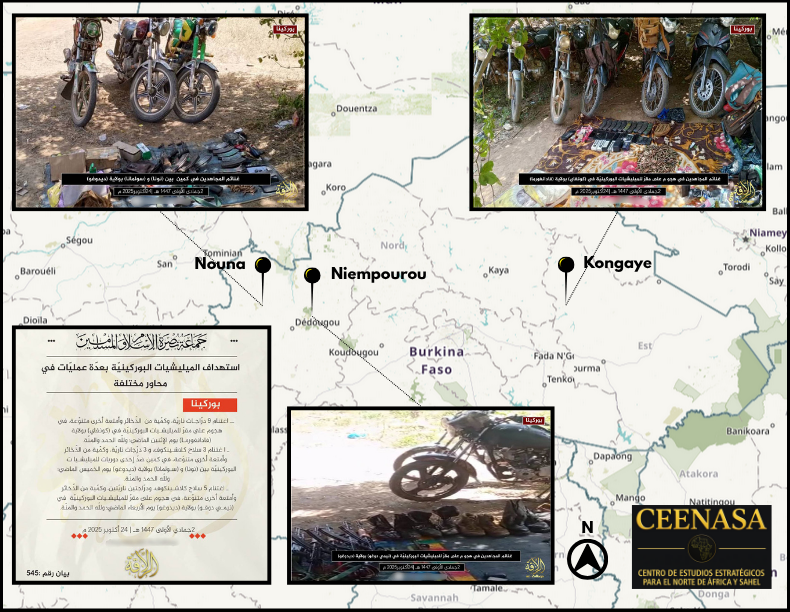 CEENASA396971's tweet photo. #BURKINAFASO 🇧🇫
On Oct 24, the #JNIM claimed to have carried out three attacks against #VDPs:
- On 20/10 in #Kongaye, against a headquarters
- On 22/10 in #Niempourou, against a post
- On 23/10 near #Nouna, an ambush against a patrol
were seized :
- 14 moto
- 8 AR
and more https://t.co/kQkWwoxofT