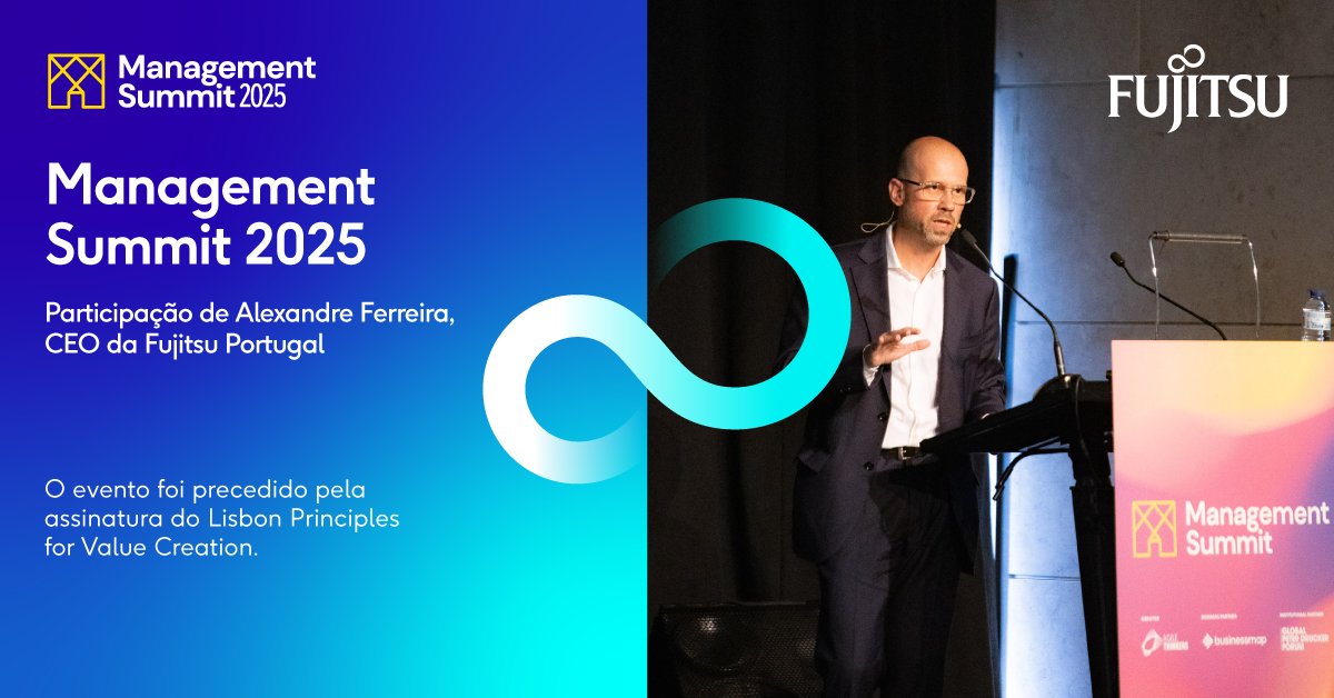 Alexandre Ferreira, CEO da Fujitsu Portugal, participou recentemente no Management Summit 2025.

O evento ficou ainda marcado pela assinatura do 𝗟𝗶𝘀𝗯𝗼𝗻 𝗩𝗮𝗹𝘂𝗲 𝗖𝗿𝗲𝗮𝘁𝗶𝗻𝗴 𝗣𝗿𝗶𝗻𝗰𝗶𝗽𝗹𝗲𝘀, criado pela Agile Thinkers.

Fotografia: Management Summit 2025