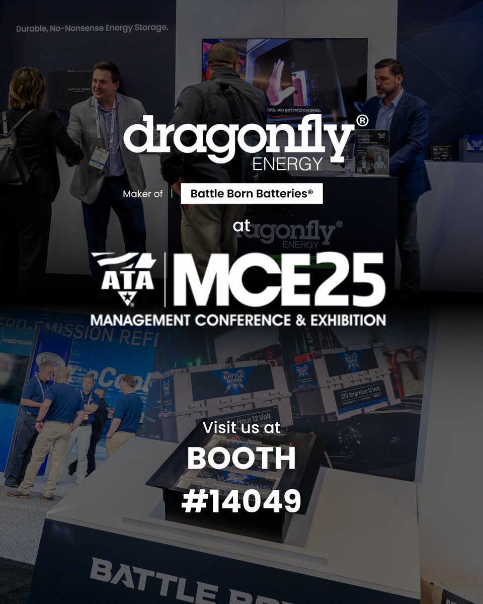 This weekend, the trucking industry comes together in San Diego for <a href="/TRUCKINGdotORG/">American Trucking</a> MCE25!

Visit Dragonfly Energy at Booth #14049 to see how Battle Born Trucking Solutions are redefining power for heavy-duty fleets. 

#DragonflyEnergy #ATAMCE25 #TruckingInnovation #BatteryTech
