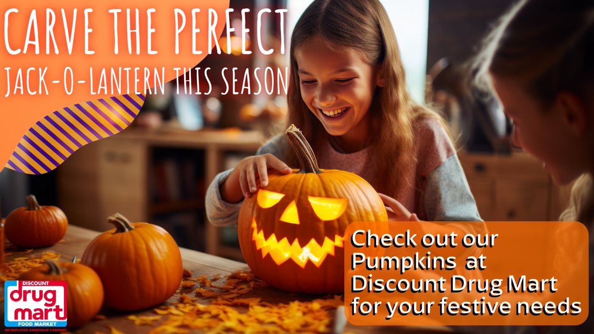 Drug_Mart's tweet image. Fall is here and Halloween is just around the corner! Don't miss out on the chance to create the spookiest jack-o-lantern on your block! Discount Drug Mart has got you covered with your Halloween treats!🎃

#DDM #PumpkinSeason #JackOLantern