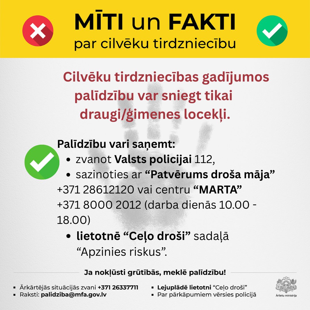 Arlietas's tweet image. ℹ️ Nepaliec viens savā nelaimē vai šaubās. Meklē palīdzību, ja  esi nonācis grūtībās!
Esi informēts, būsi pasargāts! 
#cilvēkutirdzniecībainē