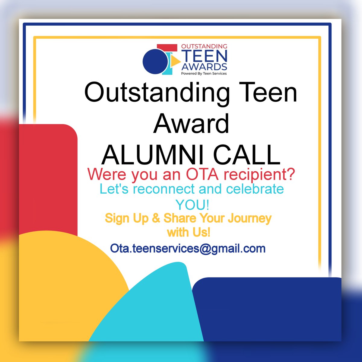TeenServicesBda's tweet photo. 📷 **Calling All OTA Alumni!** 📷
Have you received an Outstanding Teen Award in the past? We want to reconnect and celebrate YOU!
Join our OTA Alumni Group:
https://t.co/IFo5KgCQui https://t.co/aMRT8aihJ0