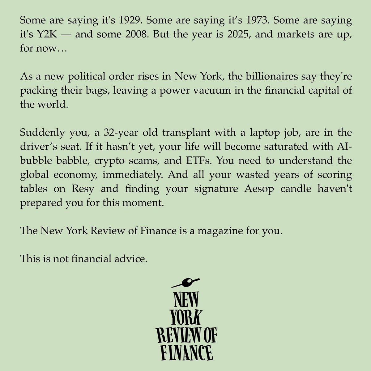 nyrfinance's tweet image. a message from our shareholders