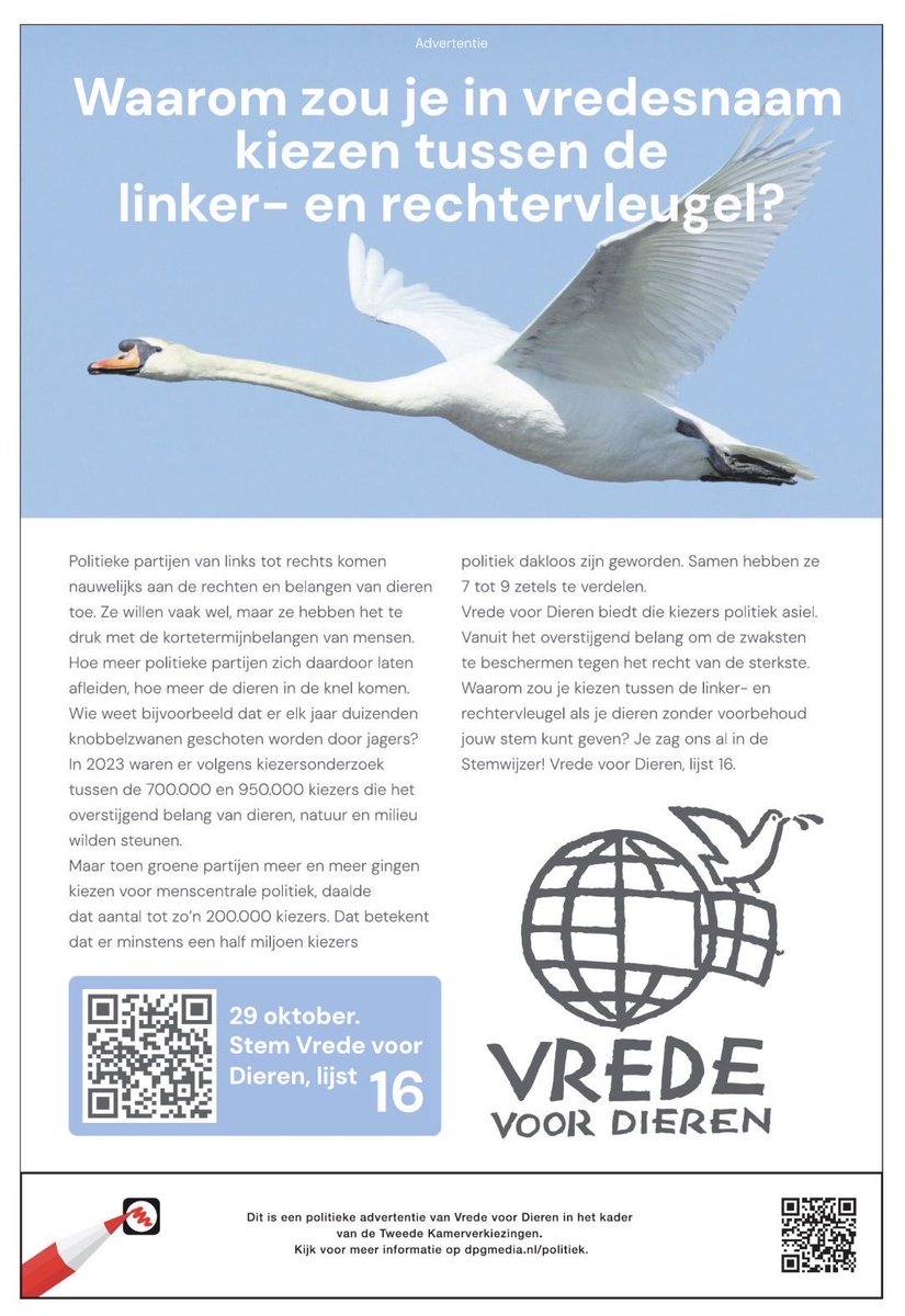 RosannaHuertas's tweet photo. #stemadvies #tweedekamer #verkiezingen #kies #kieswijzer #peilingen #stem voor #vrede , kies geen #links of #rechts, kies voor #dierenrechten #geloof #liefde #hoop #gezonde #toekomst #duurzaamheid #caringfarmers #caringvets #zwanen
@VredevoorDieren #trouw aan jóuw #idealen https://t.co/T9jQ8hAaZY