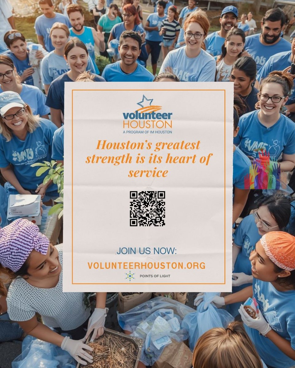VolunteerHou's tweet photo. Houston’s strength is its heart of service❤️
Through @VolunteerHou, a program of IM Houston and the local @PointsofLight affiliate, volunteers and agencies uplift our city, one act of kindness at a time.
🔗 https://t.co/NHMBN49HW8
#VolunteerHouston #IMHouston #PointsOfLight https://t.co/eH8pIRmk0P