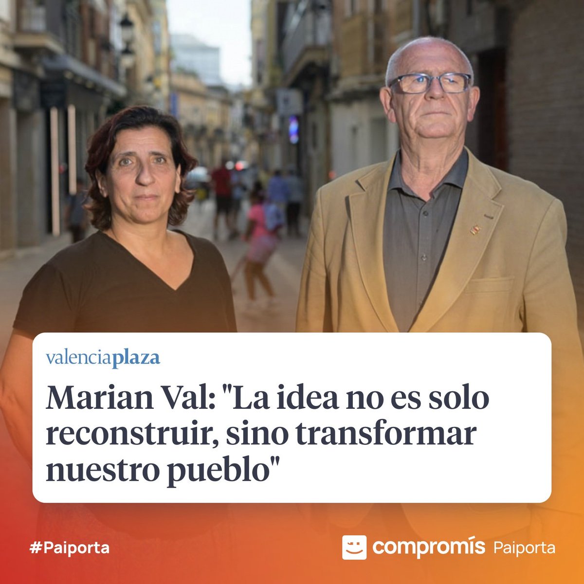 💬 Entrevista a dos veus amb l'alcalde, Vicent Ciscar, i la vicealcaldessa i regidora de Reconstrucció, Marian Val (<a href="/1MarianVal/">Marian Val</a>)

🔗valenciaplaza.com/valenciaplaza/…

#CompromísPaiporta #Compromís #DanaCV #Paiporta