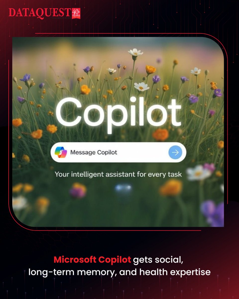 dataquestindia's tweet photo. @Microsoft  Copilot Fall Release introduces "human-centred" AI, focusing on collaboration, memory, and personalization (Mico)

Read this article by Punam: https://t.co/m7QwHyey8O

#dataquest #MicrosoftCopilot #HumanCentredAI #AI #GoogleServices #WindowsIntegration https://t.co/k68VxkZRXJ