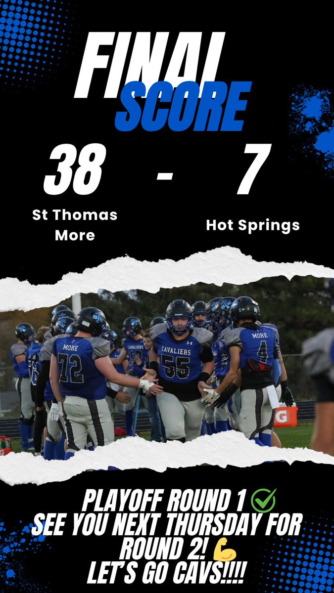 Playoff Round #1 win! ✅
St Thomas More defeats Hot Springs 38-7!