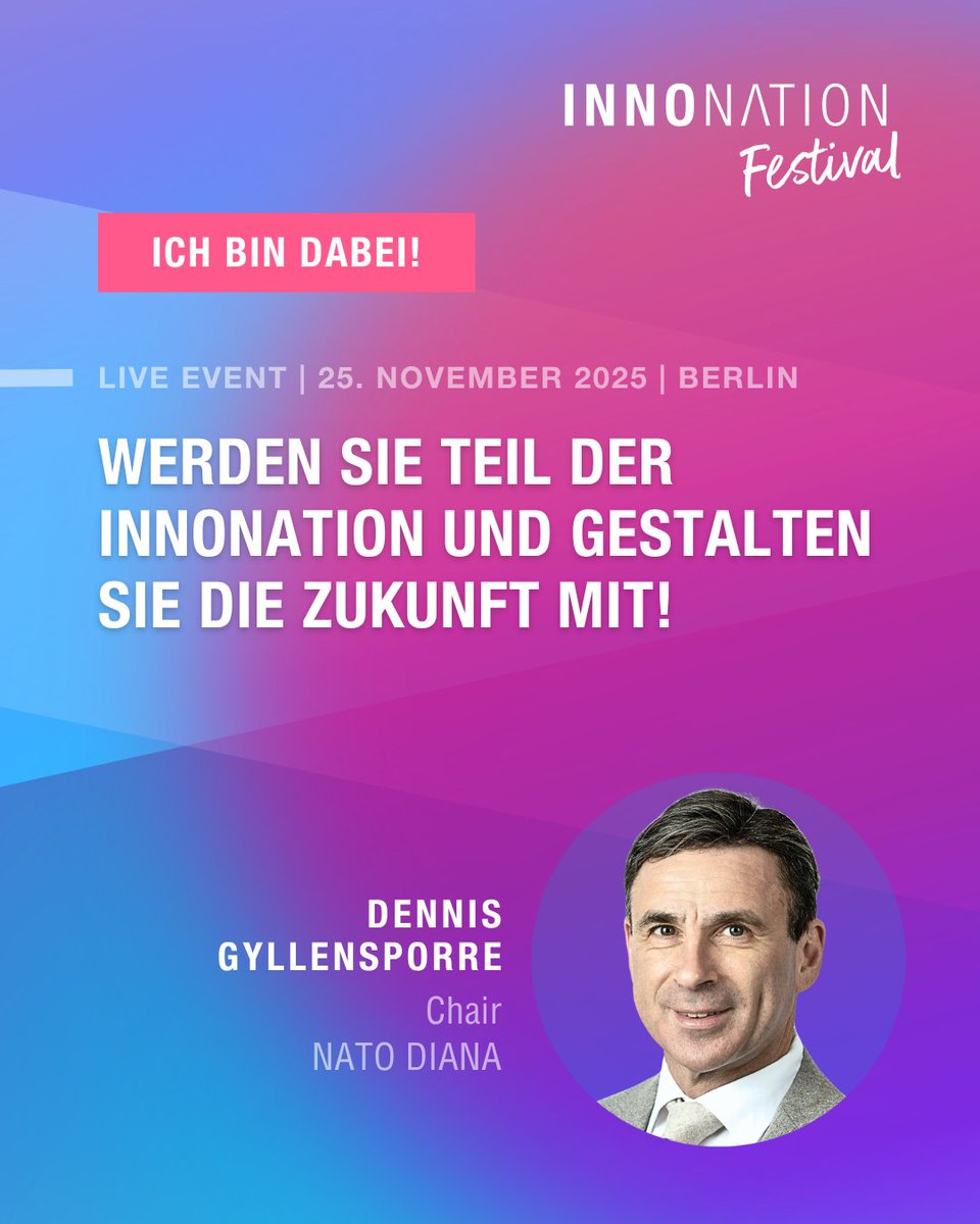 Der_BDI's tweet image. Dennis Gyllensporre (@NATO DIANA) zeigt beim #InnoNation Festival 2025 am 25.11. in Berlin, wie Defence Tech Europas Handlungsfähigkeit stärkt &amp;amp; Innovation zum Garant für Resilienz wird.👉 Jetzt anmelden: bdi.eu/innonation
#DeepTech #Sicherheit #Innovation #Europa #BDI