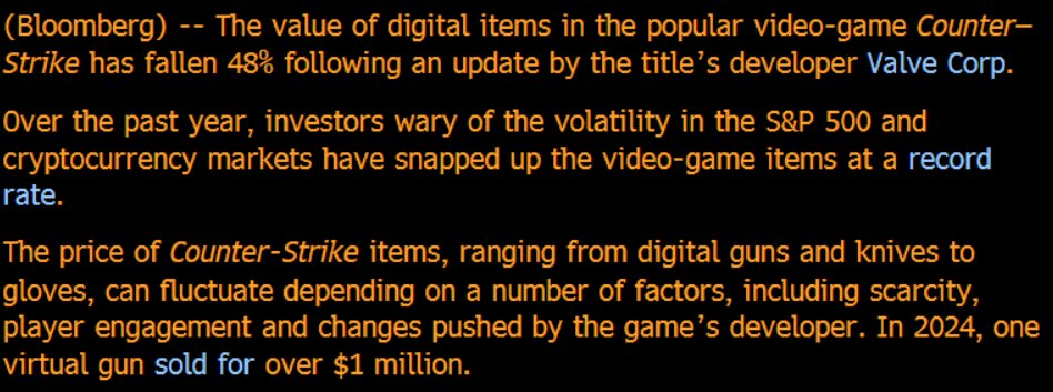 cecianasta's tweet image. Update: The market value for Counter-Strike skins fell by $3 billion since Valve updated the game Wednesday evening. That's -48%. bloomberg.com/news/articles/…