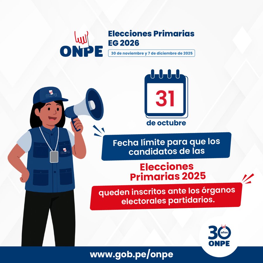 El 31 de octubre es la fecha límite para que los candidatos de las elecciones primarias queden inscritos ante los órganos electorales partidarios.