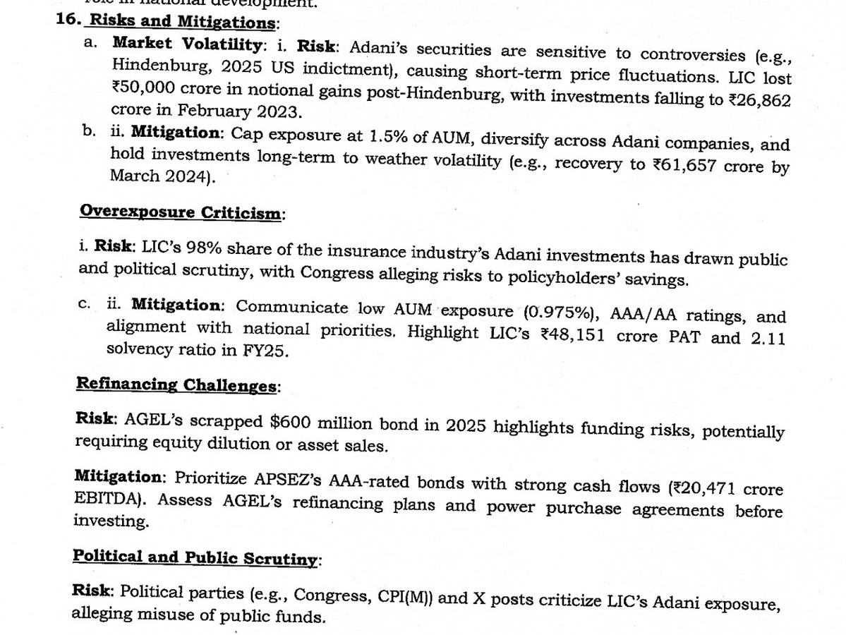 This is how the Finance Ministry pushed <a href="/LICIndiaForever/">LIC India Forever</a>  to invest the public money in the Adani Group.
The <a href="/FinMinIndia/">Ministry of Finance</a> clearly says, "AGEL's scrapped $600 million bond in 2025 highlights funding risks, potentially requiring equity dilution or asset sale".