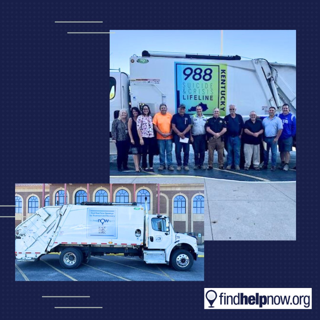 findhelpnowky's tweet photo. Garbage trucks in Marion County are now rolling with purpose. Promoting https://t.co/Gd1hcjhCXD &amp; the 988 Lifeline to connect folks with treatment &amp; crisis support.

#988Lifeline #FindHelpNowKY https://t.co/IdplE0gxmf