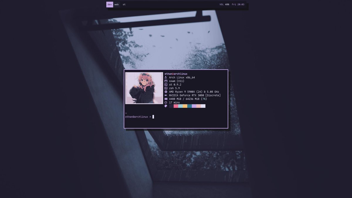 bot_unixporn's tweet image. [sxwm] Rose pine archlinux rice
Link: redd.it/1of0yea

#unixporn #linux #screenshot