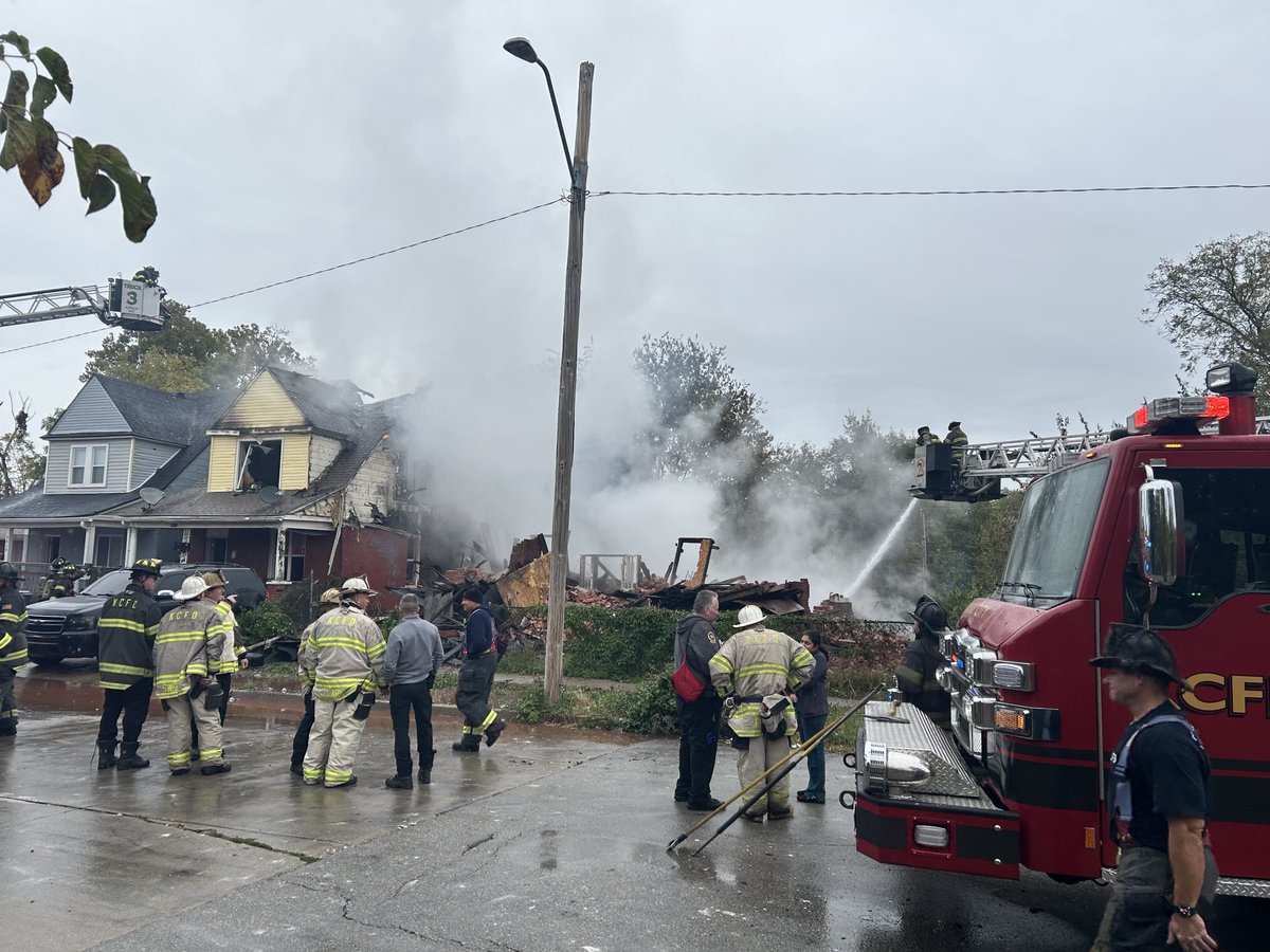Kansas City firefighters wrapping up their work after 3 story apartment building, apparently vacant, caught fire and collapsed. No injuries, but 2 homes on either side apartment building damaged. Live report ⁦<a href="/kmbc/">KMBC</a>⁩ at noon.