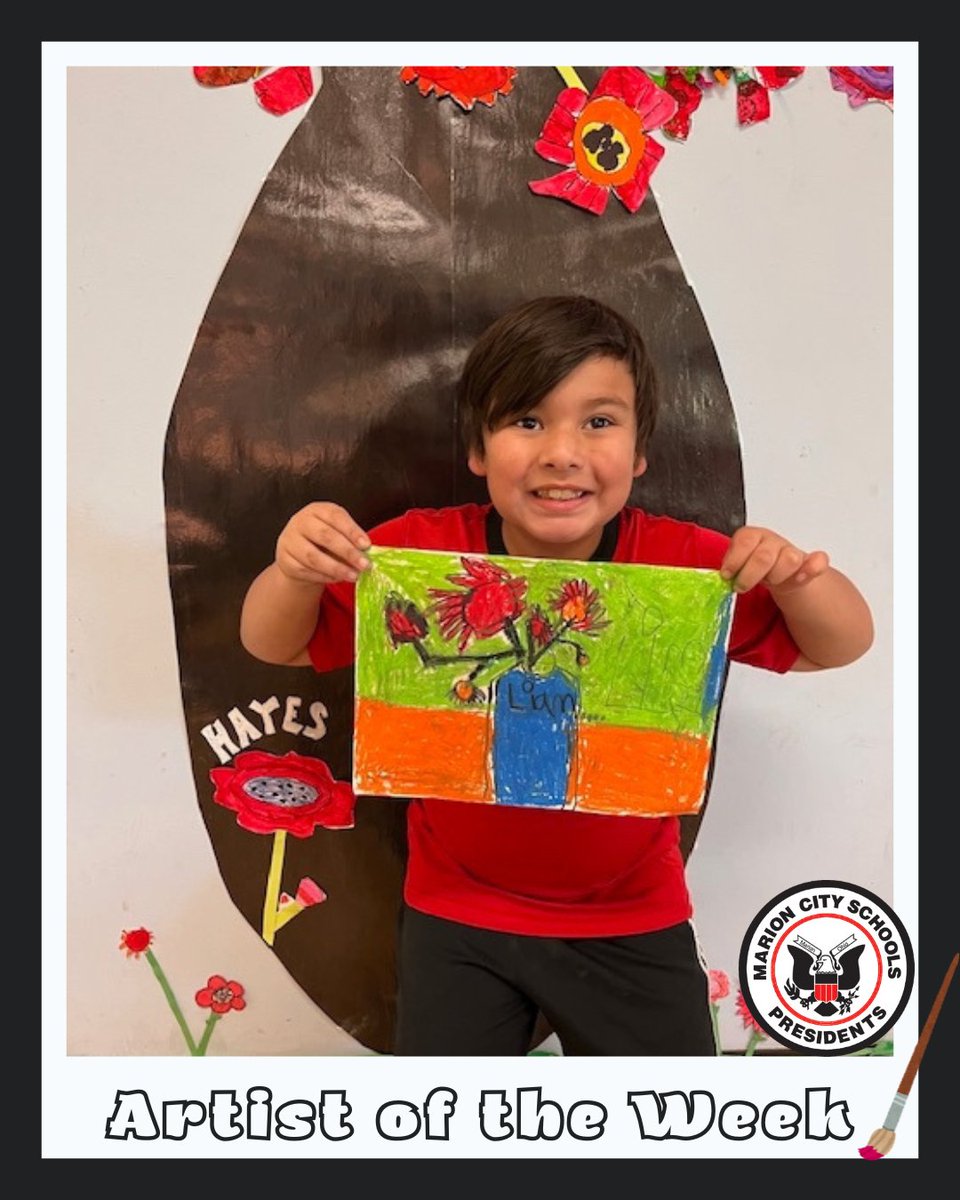 🧑‍🎨 🖼️ The Marion City Schools gallery is ready to showcase our Artists of the Week! 

Archer and Kyler - fourth grade, BHE
Liam - second grade, Hayes (Van Gogh inspired Oil Pastel Sunflowers)

#WeRPrexies #LoveYourSchool ❤️ 🖤 #momentum