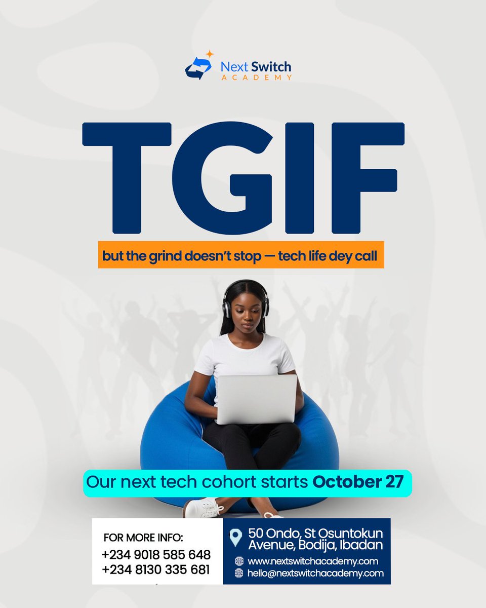 nextswitch_'s tweet image. Friday’s here, but purpose no dey sleep
The grind doesn’t stop, tech life dey call.

Ready to pick up?
Our next cohort starts Oct 27, and it might just be the best decision you make this year.

DM: WhatsApp: +234 902 540 2259
Secure your spot now!

 #techlife coup service chiefs