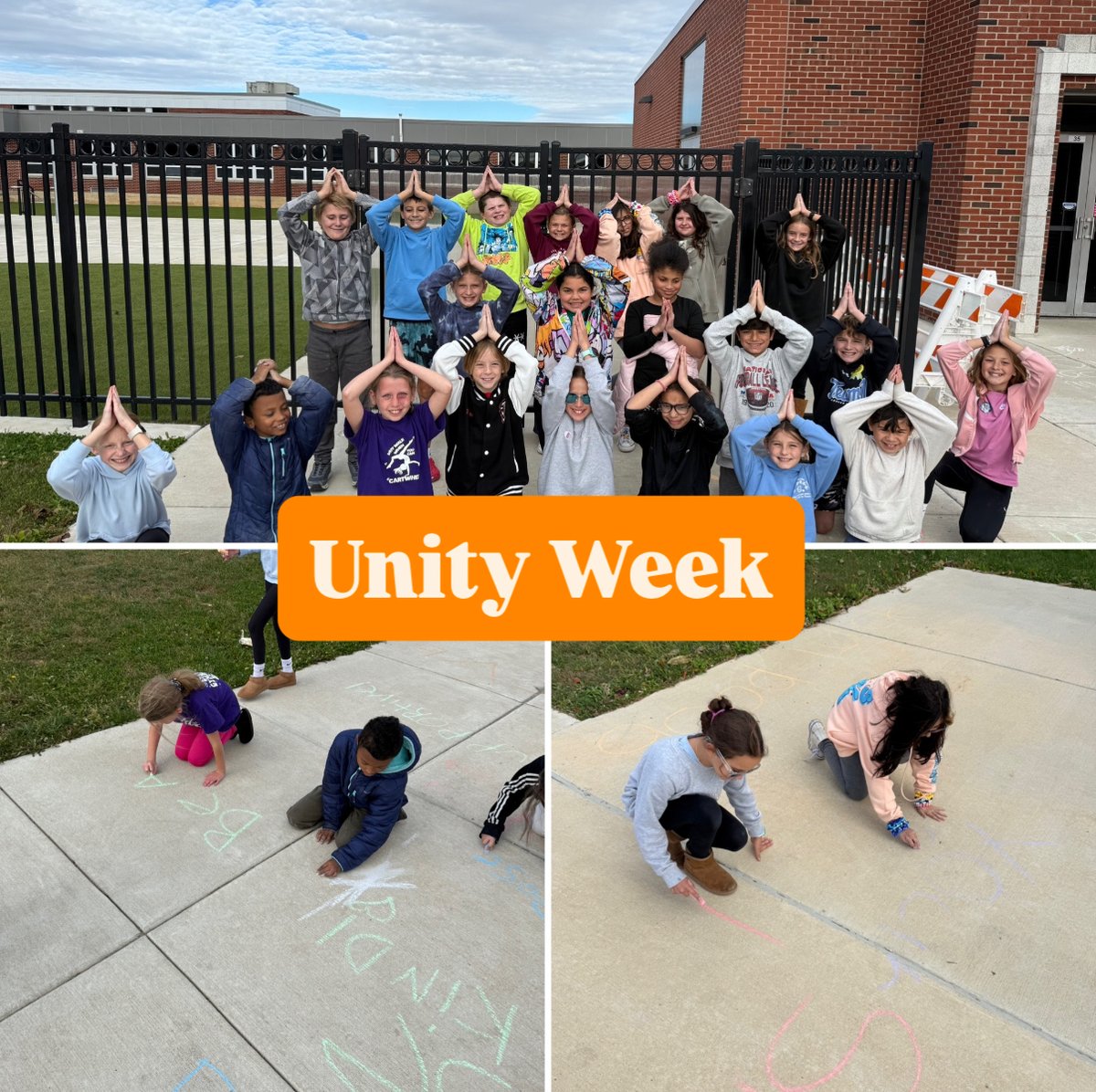 FINS up for kindness 🦈 Mrs. Boksan’s 5th graders wrapped up Unity Week by spreading positivity across our school sidewalks! They filled our walkways with positive affirmations and messages promoting kindness, along with reminders to be a buddy, not a bully! 🧡