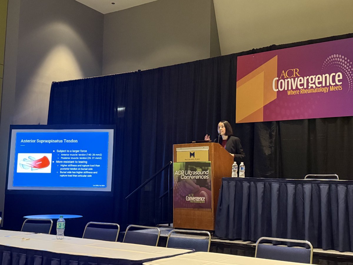 USSONAR_Rh's tweet photo. Dr. Lily Kao reviews ultrasound evaluation of mechanical injuries in the shoulder #ACR25 #ultrasound #rotatorcufftears #bursitis #tendinitis https://t.co/He8B7wtIkj