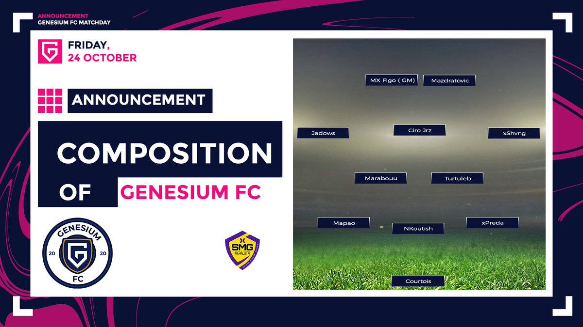 𝐌𝐀𝐓𝐂𝐇𝐃𝐀𝐘 ⚽️

🗓️ 24 Oct

🏆 <a href="/SMG_WEEKEND/">SMG WEEK-END</a>
🆚 MTL NORMANDIE
🆚 ELITEAM FC
🆚 R84 LA VISTA
🆚 LA FAMIGLIA CORLEONE
🆚 PFC ACADEMY

🎙️ 21H20 • twitch.tv/mxfigolive

<a href="/TeamGenesium/">Genesium 🌴</a> @AguiasCP #WhereItBegins 👾