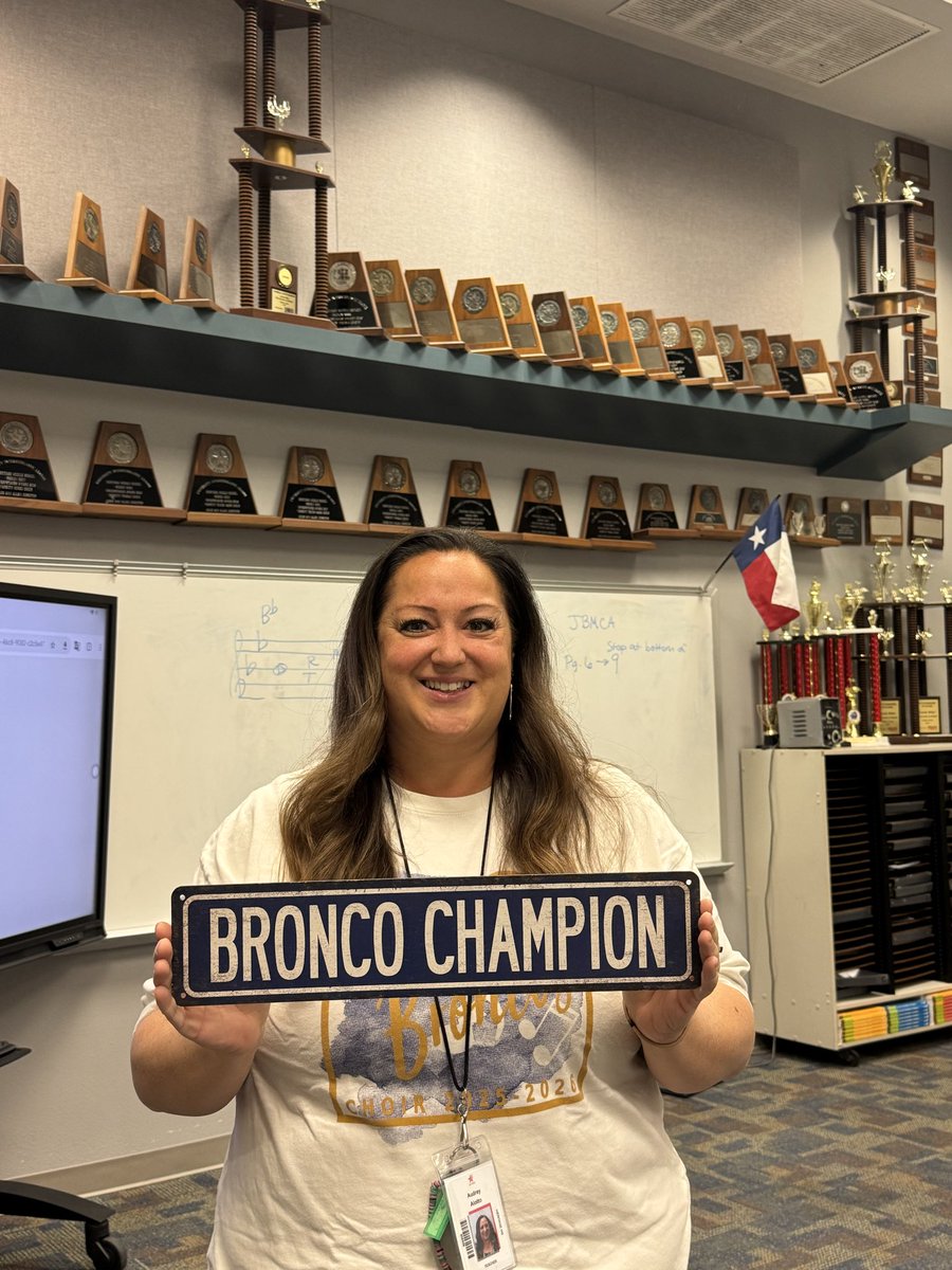 Mrs. Alotto is our Bronco Champion of the week! She is an amazing choir teacher and teammate with the best attitude. She is always smiling and it’s contagious! Thank you for being a Bronco Champion Ms. Alotto! 💙💛 #BroncoChampion <a href="/HeritageBroncos/">Heritage Broncos</a>