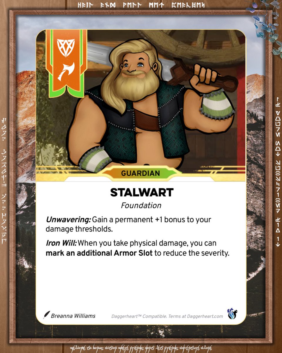 BonusActionRPG's tweet photo. New Art Drop Day 4!

🛡️ Todd – Stalwart Guardian
Valor &amp; Blade Domain
Played by @joshhurley

Art: @breawill 

Say his name 25 times and maybe you’ll get what’s in his head. A shrimp-eating, Tot-teaching goofball with the biggest heart in Wild Country.

#daggerheart #actualplay https://t.co/DqSPaXdZ6D