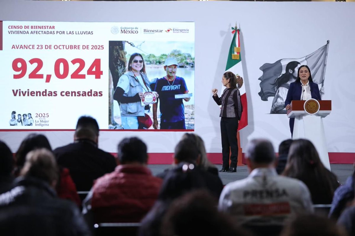 A_MontielR's tweet image. En la #MañaneraDelPueblo, junto a la presidenta @Claudiashein, informé los avances del #CensoBienestar y el #OperativoBienestar en #Hidalgo, #Querétaro, #SanLuisPotosí, #Puebla y #Veracruz.
✅ Se han censado 92,024 viviendas.
✅ Desde el 22 de octubre, 36,358 personas han…