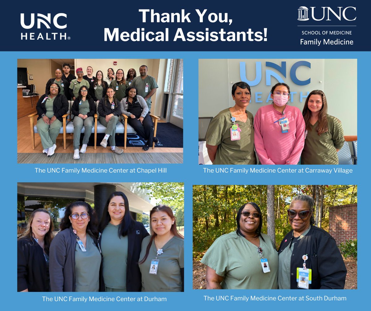 uncfammed's tweet photo. Happy Medical Assistants Recognition Week #MARWeek! Our Certified Medical Assistants (CMAs) and Medical Assistants (MAs) are many times the first line of care you encounter at our clinics. Thank you, Medical Assistants, for your skill and your dedication to excellent care! https://t.co/LCk7XXRRIu