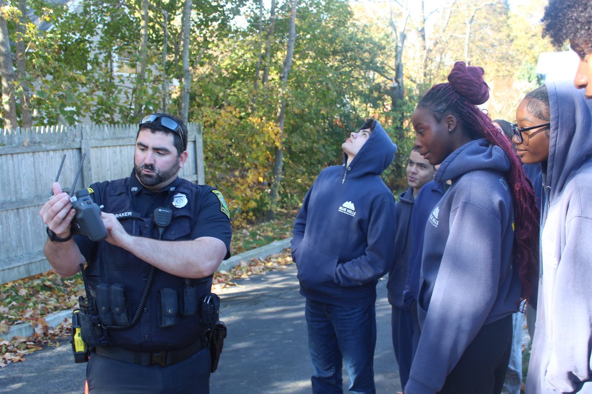 TownofWestwood's tweet photo. Eleventh graders from the Criminal Justice program at @bhrtech stopped by the @westwoodpd today to get practical experience using radar and lidar, tour the police station, and see a drone demonstration. Thanks for joining us! #committedtoservice #comebackanytime https://t.co/KIHnlup7BG