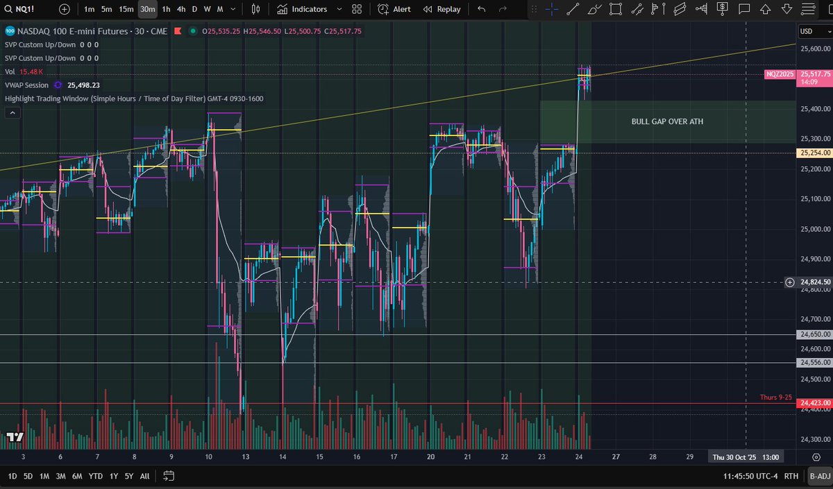 I have looked to the past 8 years and saw not a single session where we left behind a massive gap THROUGH prior ATHs, and held.

I have no edge in this scenario, no reference so no further trading.

Standard up auction (bid VWAP).