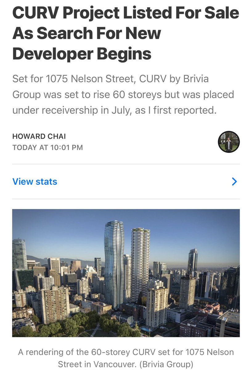 1075 Nelson Street in Vancouver, the site of Brivia Group’s 60-storey CURV project that’s under receivership, has been listed for sale. Don’t see a buyer being found anytime soon. #vanRE 

Full story:

howardchai.substack.com/p/curv-1075-ne…